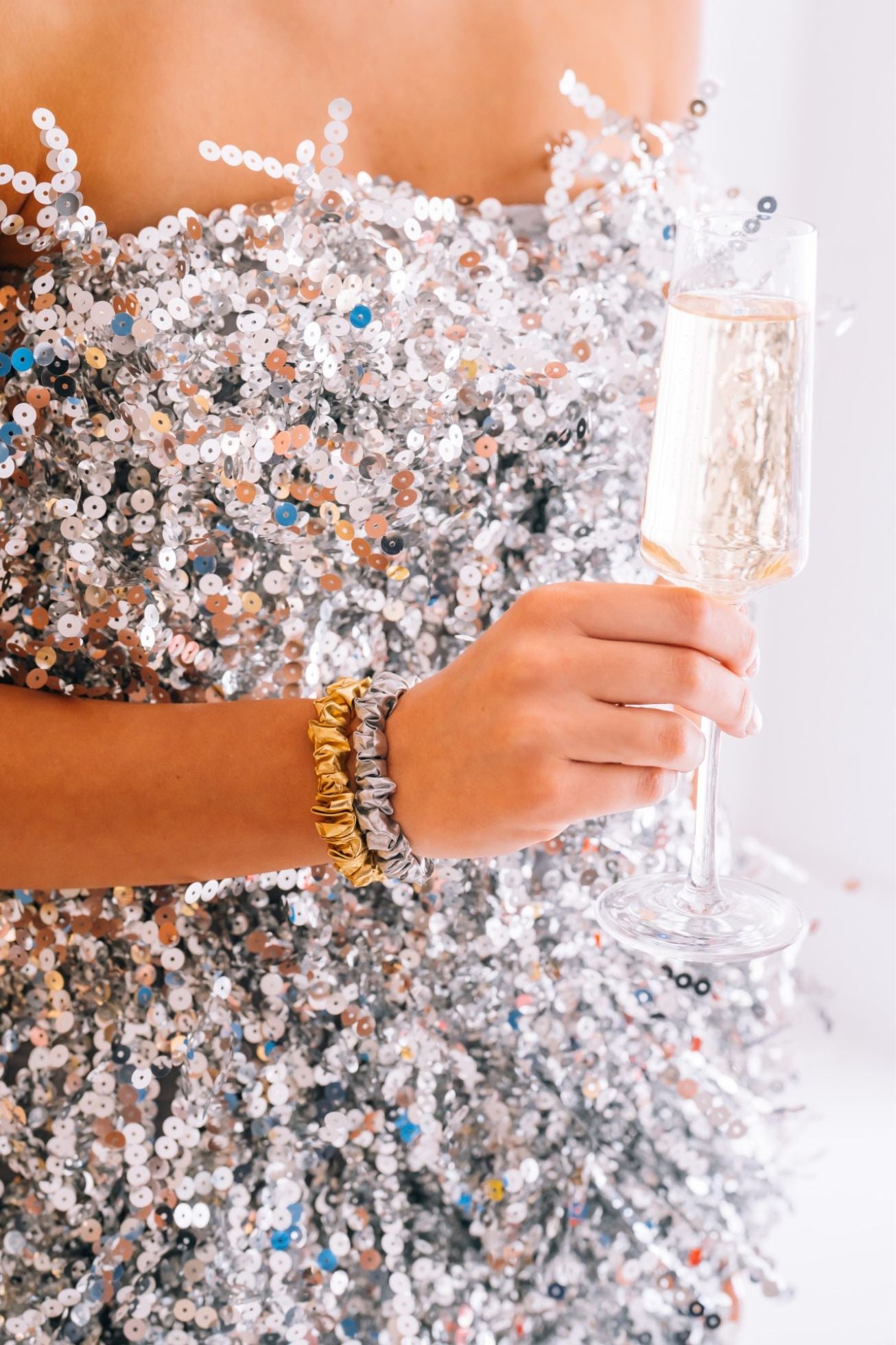 TELETIES - Year of Glam Small Scrunchie in Silver Gold - Small