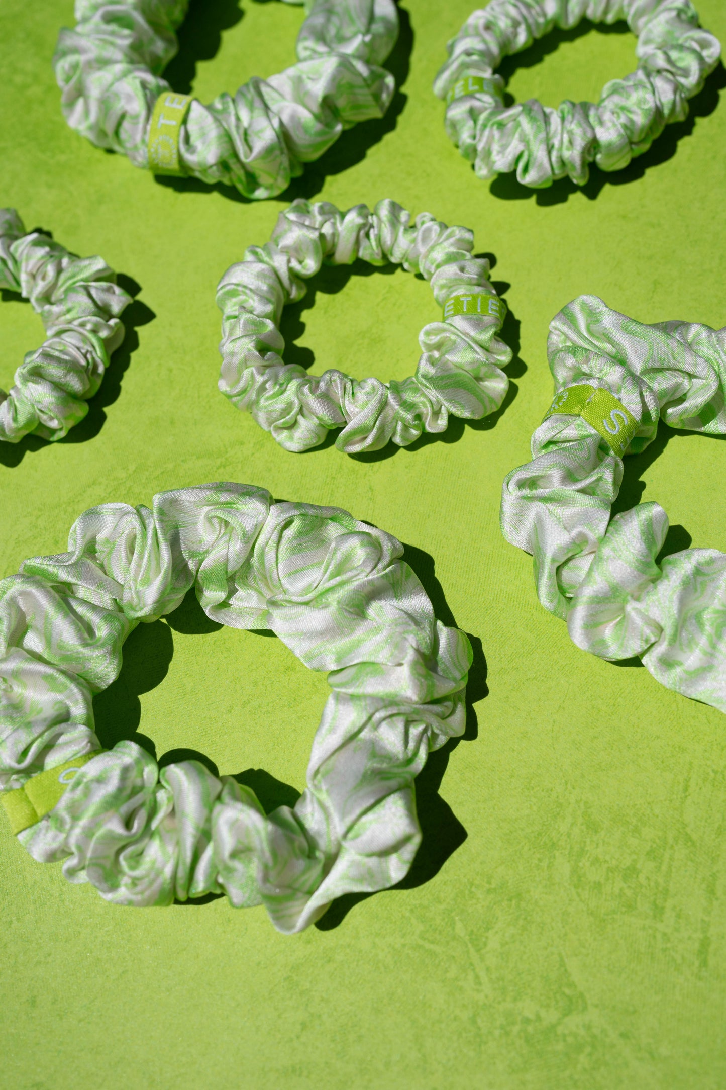 TELETIES - Lost My Marbles Small Silk Scrunchies in Green - Small