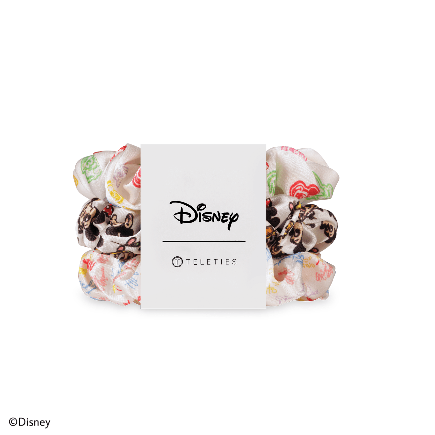 Mickey and Friends Large Silk Scrunchies in White | TELETIES
