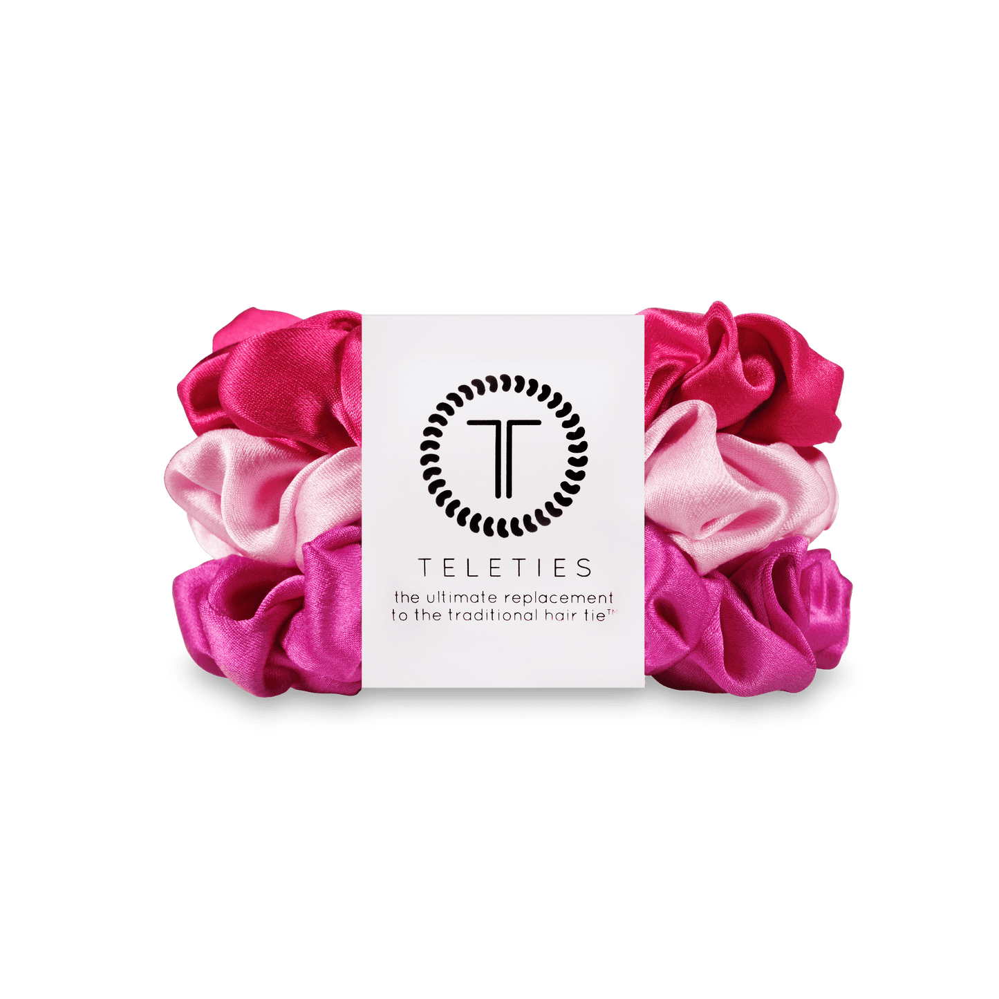 TELETIES - Rose All Day Large Silk Scrunchies in Pink Red - Large