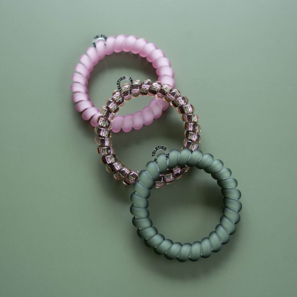 TELETIES - Sage It Ain't So Small Hair Ties in Green Pink - Small