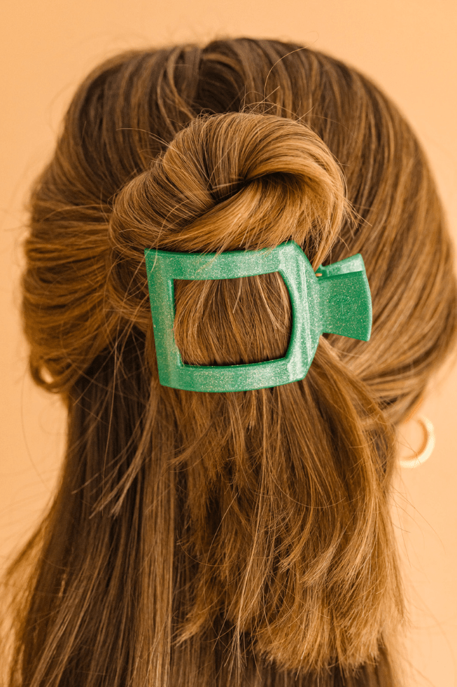 TELETIES - Shamrock Shimmer Small Flat Square Hair Clip in Green - Small