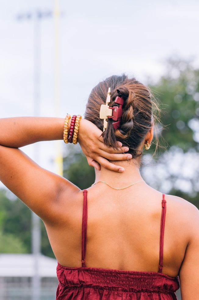 TELETIES - Florida State University Large Claw Hair Clip in Gold Maroon Garnet - Large