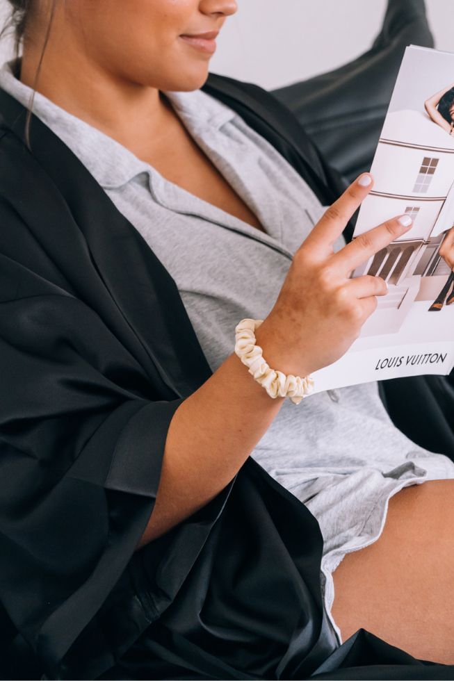 TELETIES - For the Love of Nudes Small Silk Scrunchies in Brown Orange Beige - Small