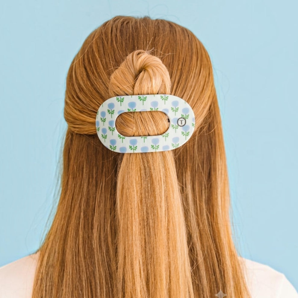 Blue Marigold Medium Flat Round Hair Clip
