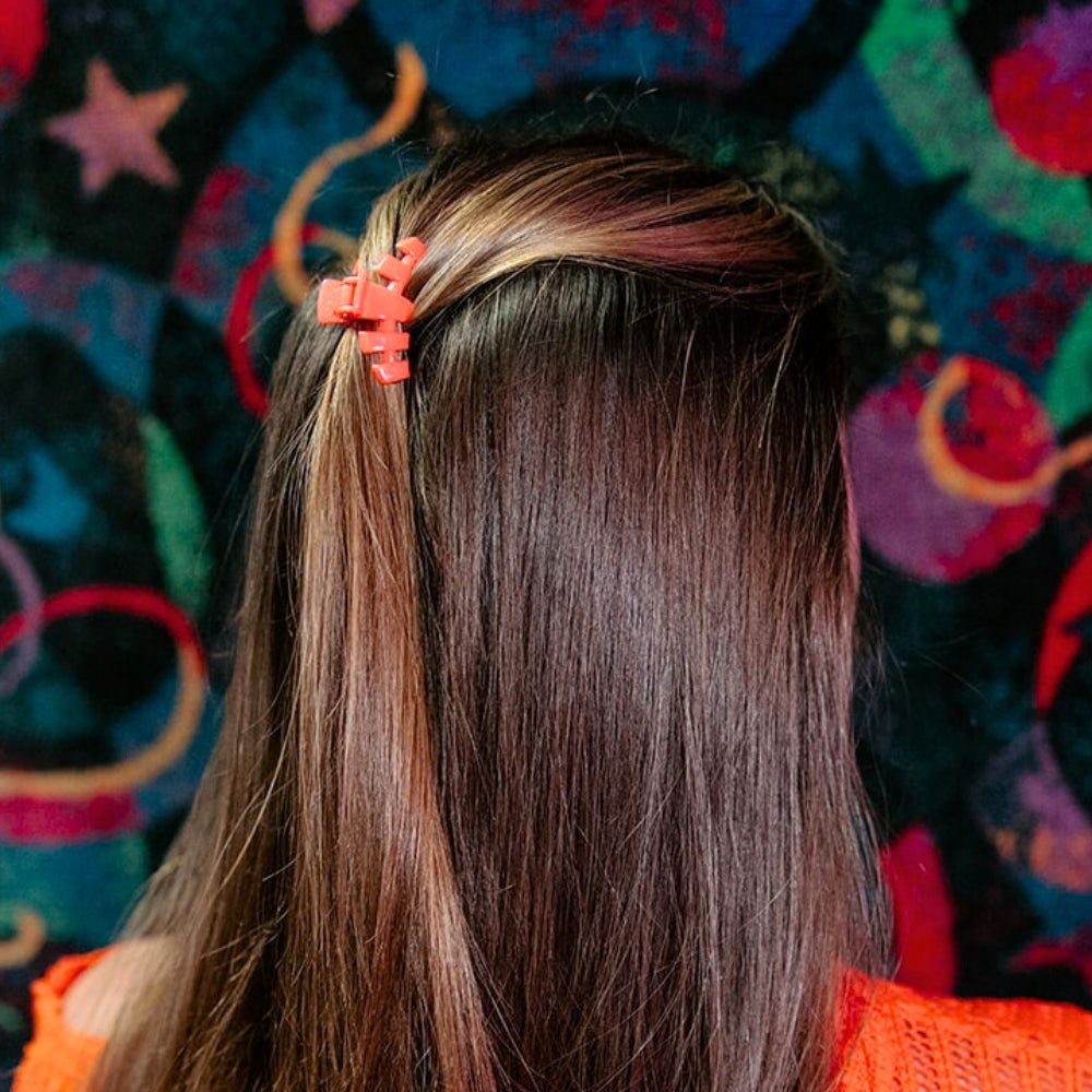 TELETIES - Classic Darty Tiny Hair Clip in Orange Coral Neon - Tiny