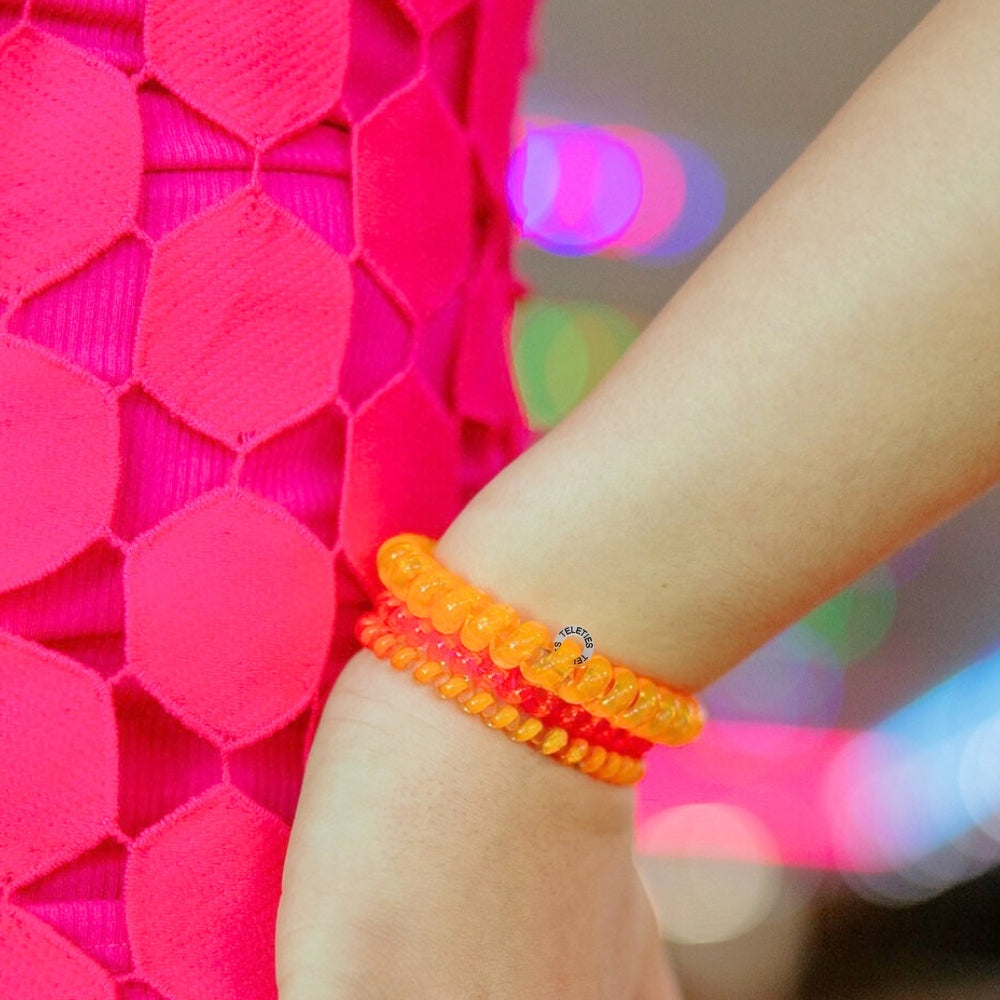 TELETIES - Day Rave Large Hair Ties in Orange Pink Neon - Large