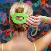 TELETIES - Glow For It Large Flat Round Hair Clip in Green Neon - Large - Image - 4