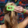 TELETIES - Glow For It Medium Flat Round Hair Clip in Green Neon - Medium - Image - 4
