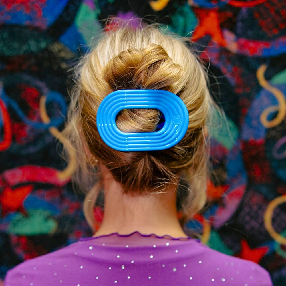 TELETIES - Miami Vice Large Flat Round Hair Clip in Blue Neon - Large