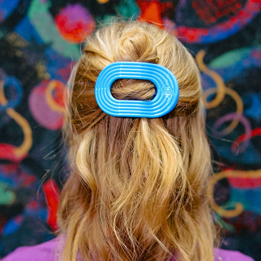 TELETIES - Miami Vice Medium Flat Round Hair Clip in Blue Neon - Medium