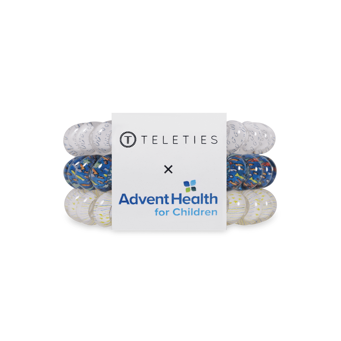 TELETIES - AdventHealth Designs of Hope Large Hair Ties in Blue White - Large