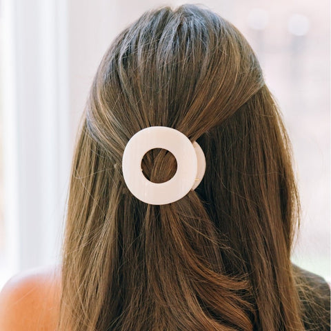 Almond Beige Medium Flat Circle Hair Clip