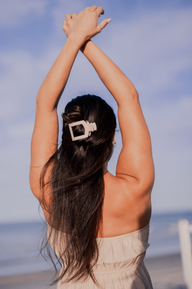 Almond Beige Medium Flat Square Clip - Medium Hair Clip - TELETIES
