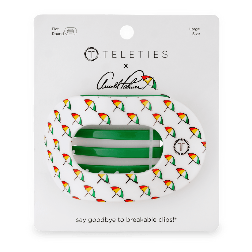 TELETIES - Arnold Palmer 2026 Large Flat Round Hair Clip in White Green - Large - Image 2