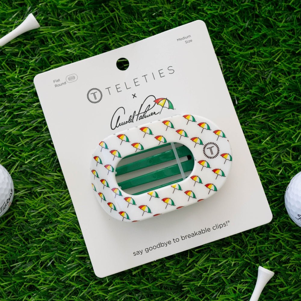 TELETIES - Arnold Palmer 2026 Medium Flat Round Hair Clip in White  Green - Medium