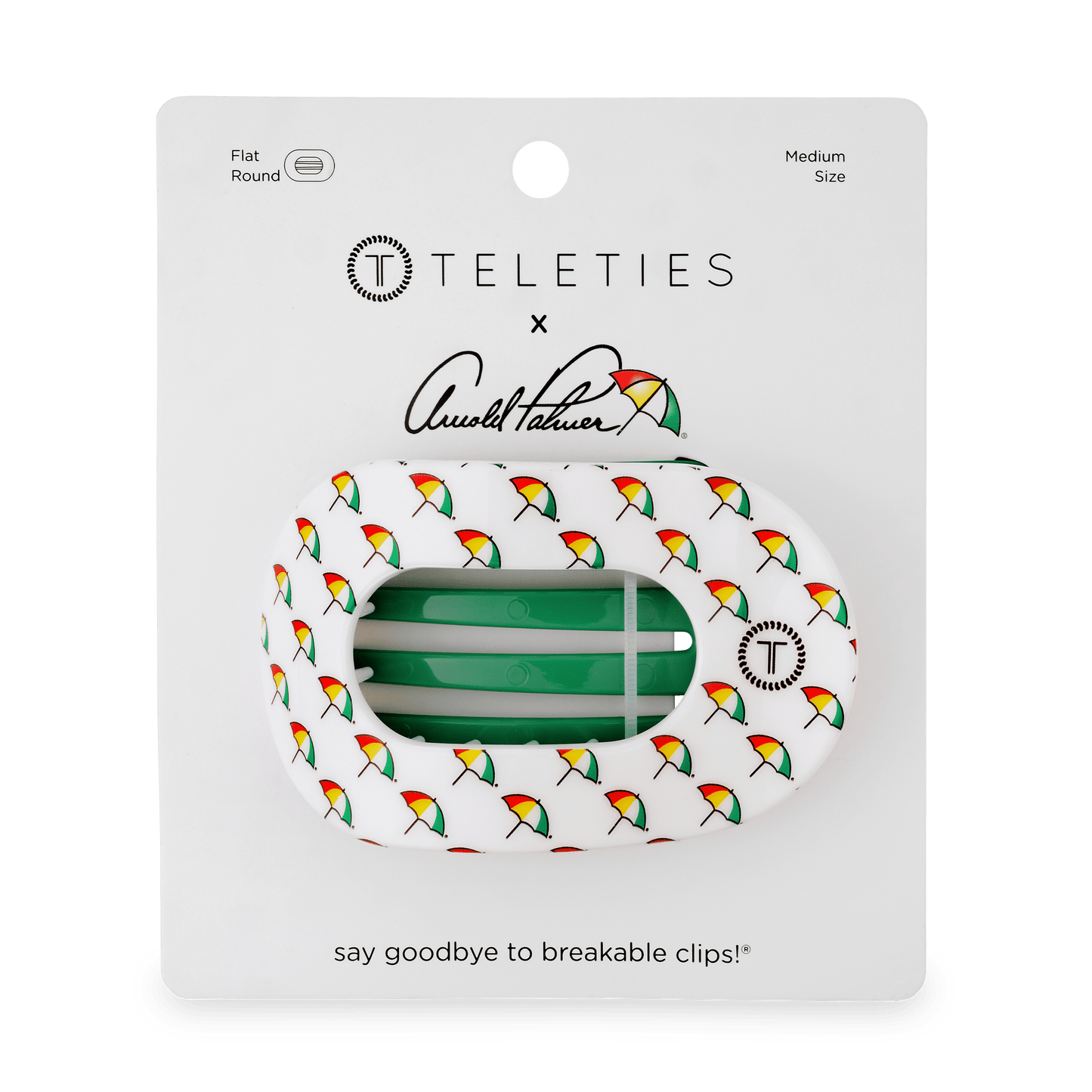 TELETIES - Arnold Palmer 2026 Medium Flat Round Hair Clip in White  Green - Medium