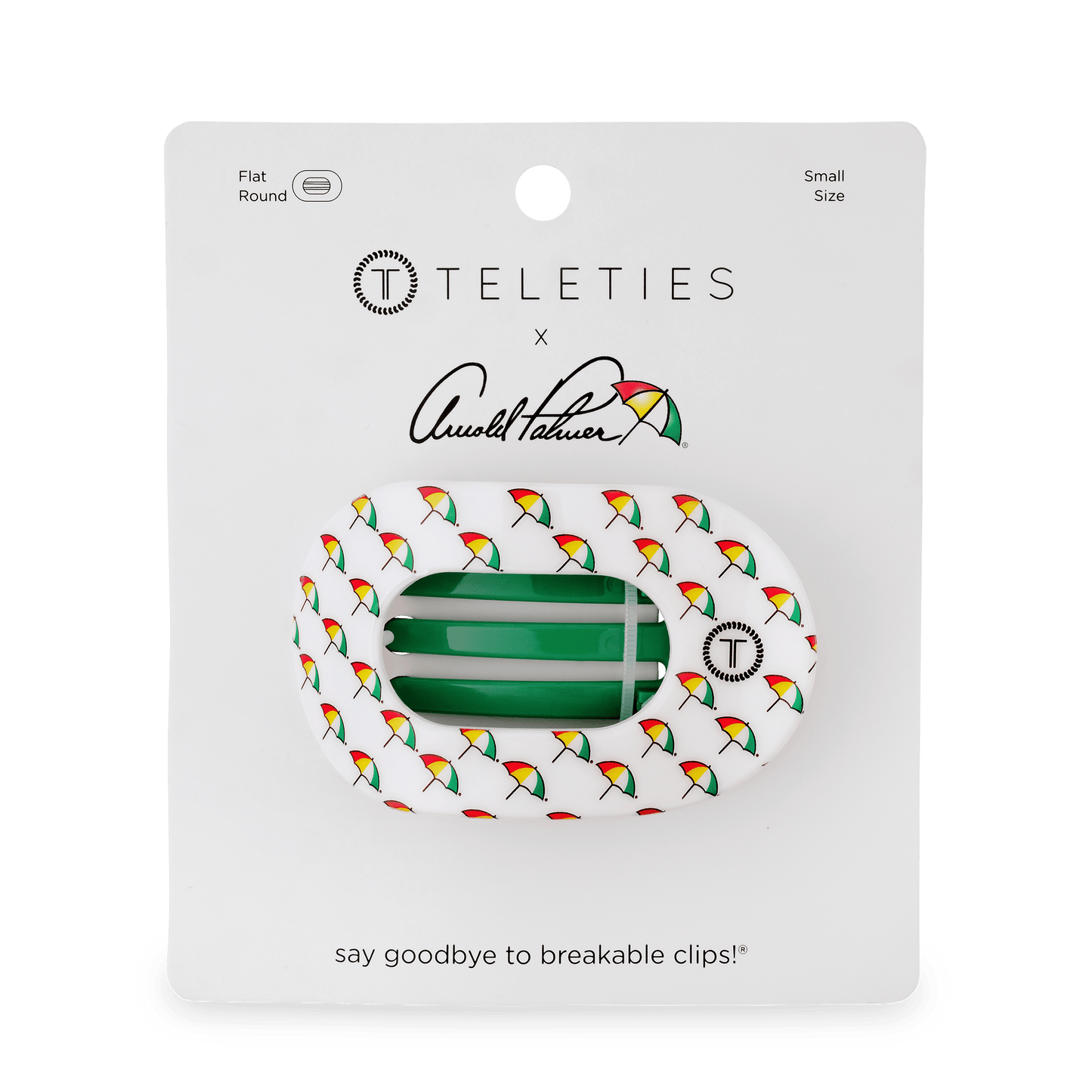 TELETIES - Arnold Palmer 2026 Small Flat Round Hair Clip in White Green - Small