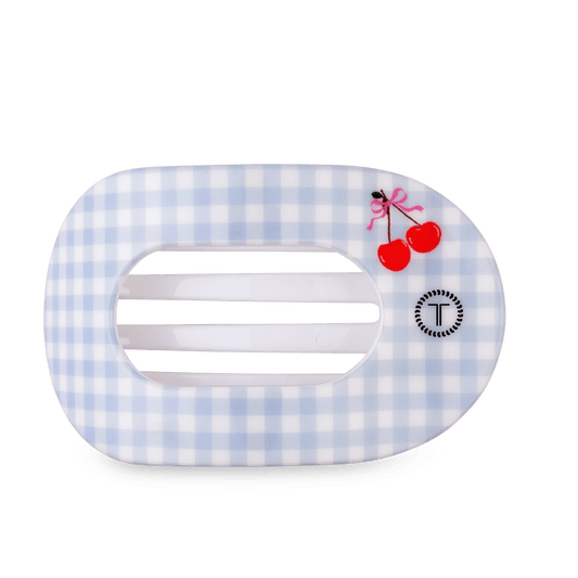 Basket of Cherries Large Flat Round Hair Clip in Blue - Large