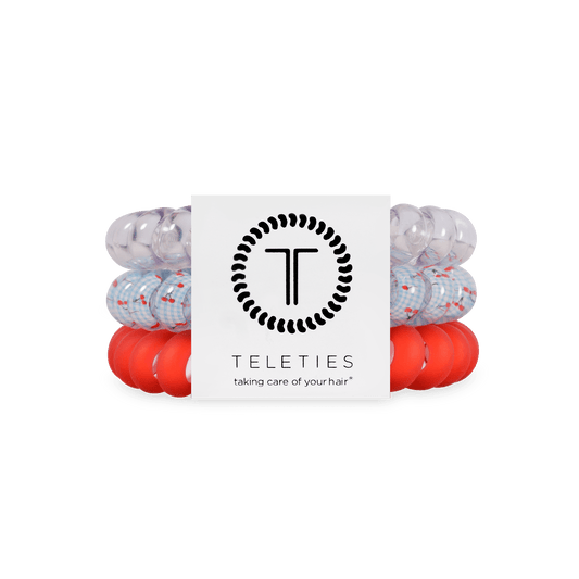 Basket of Cherries Large Hair Ties in Red Blue - Large