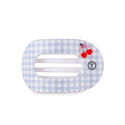 Basket of Cherries Medium Flat Round Hair Clip in Blue - Medium