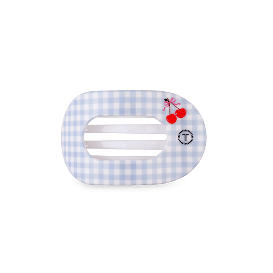 Basket of Cherries Small Flat Round Hair Clip in Blue - Small