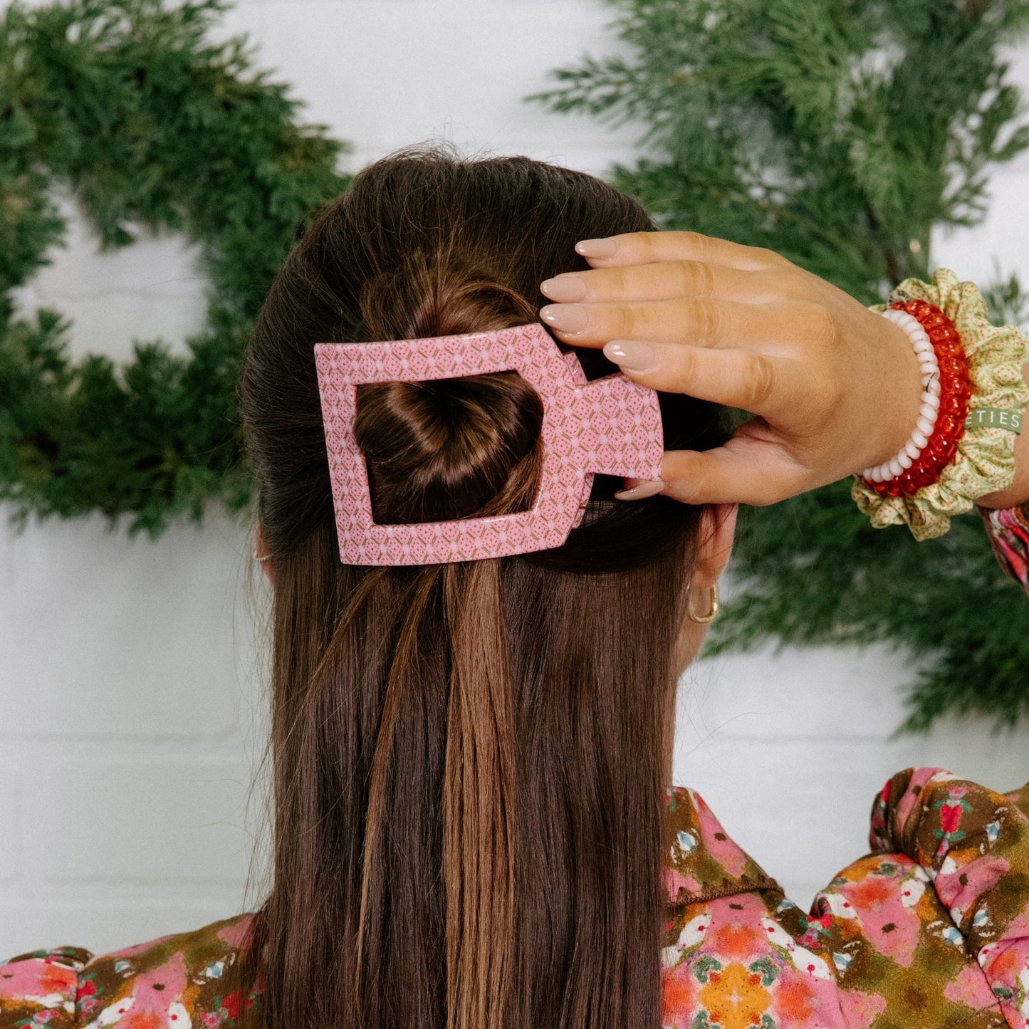 TELETIES - Berry Cozy Large Flat Square Hair Clip in Pink - Large