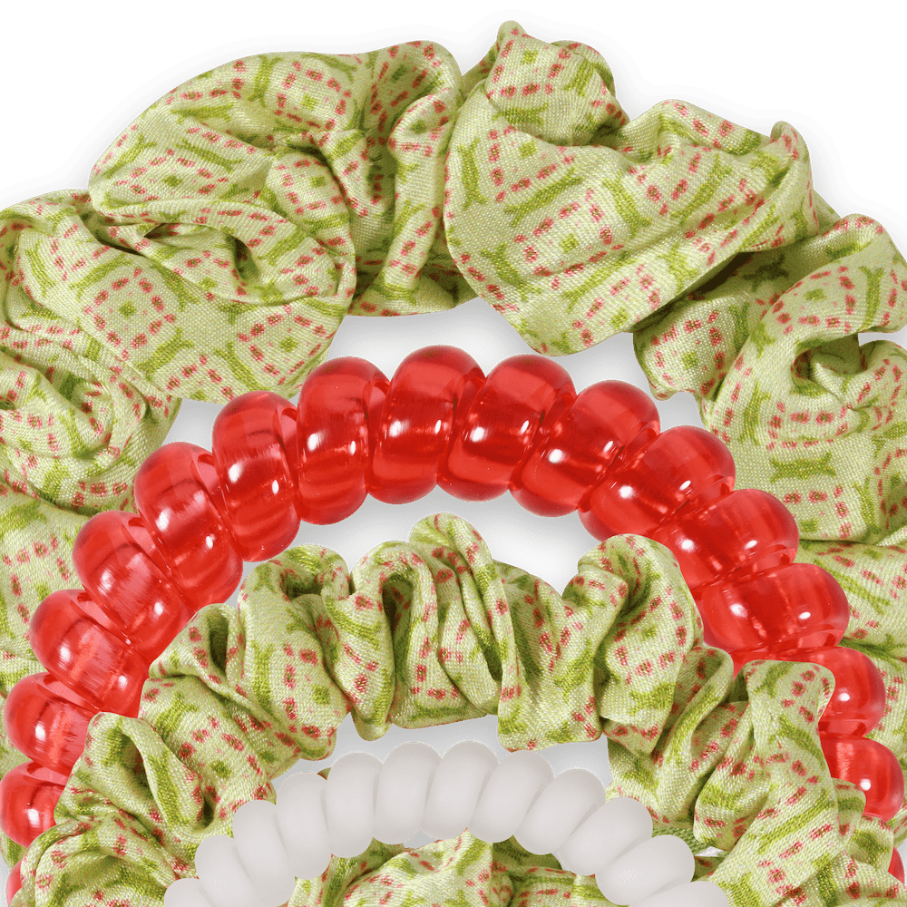 TELETIES - Berry Cozy Mix Pack Hair Ties in Green Pink White - Mix Pack