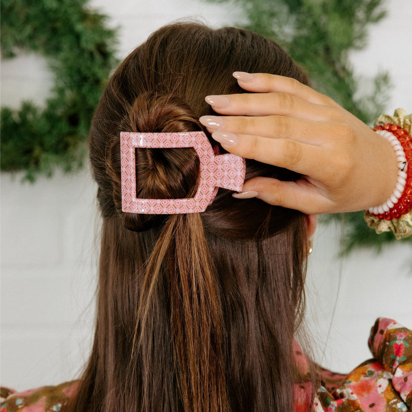 TELETIES - Berry Cozy Small Flat Square Hair Clip in Pink - Small - Image 4