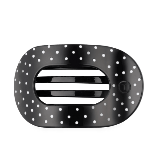 Black Polka Dot Party Large Flat Round Hair Clip
                in Black - Large
              