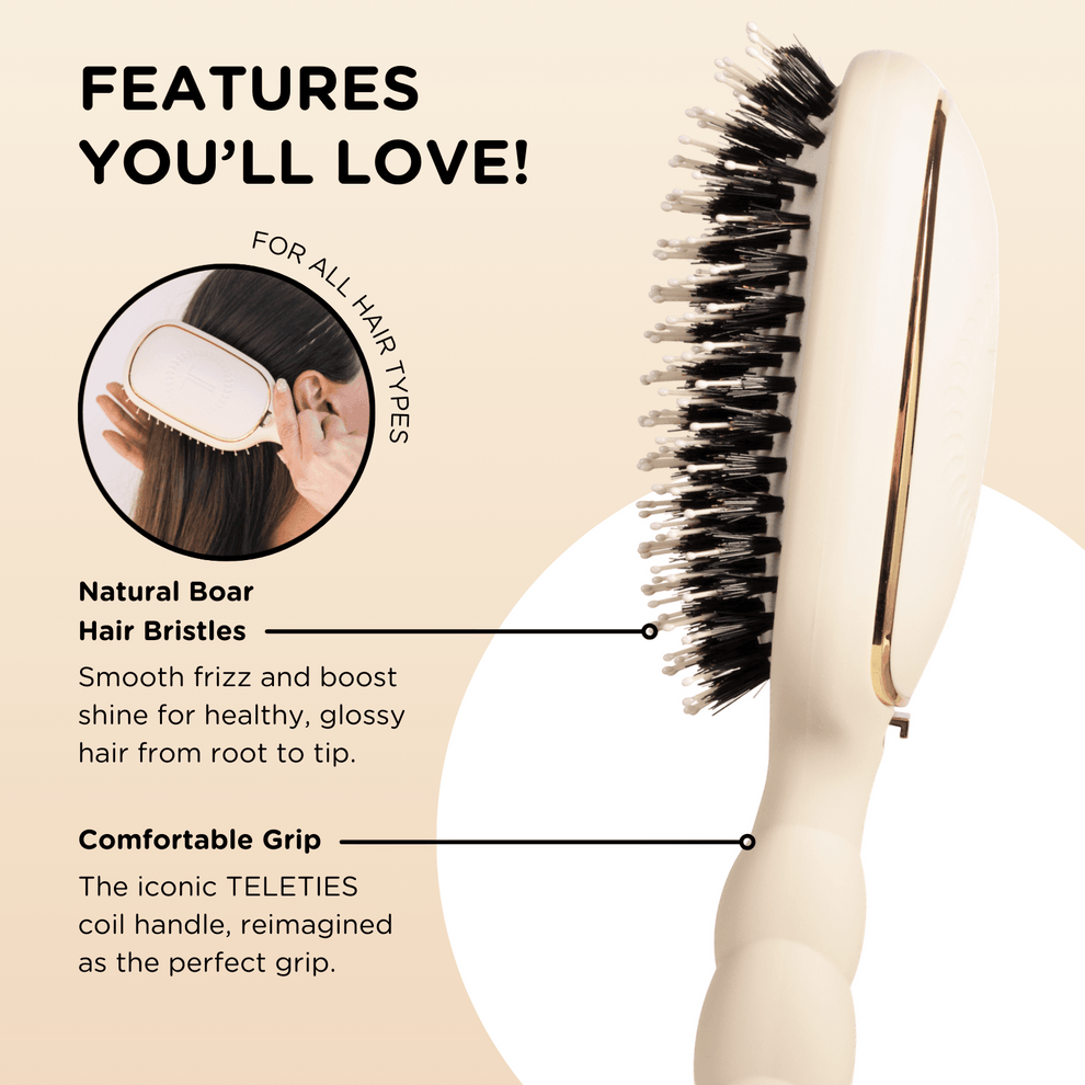 Boar Bristle Hair Brush - Tan - Hairbrush - TELETIES
