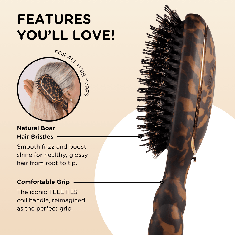 Boar Bristle Hair Brush - Tortoise - Hairbrush - TELETIES
