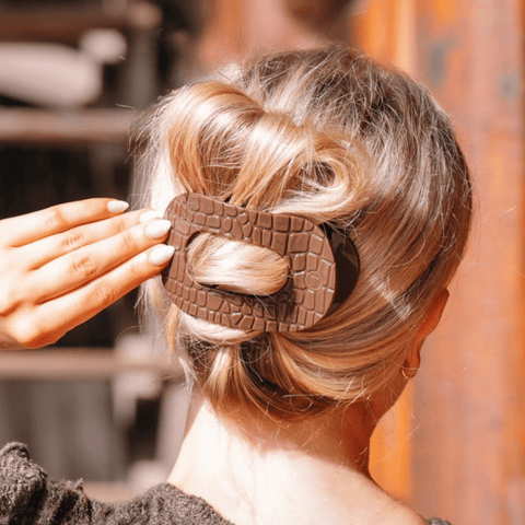 Brown Crocodile Large Flat Round Hair Clip