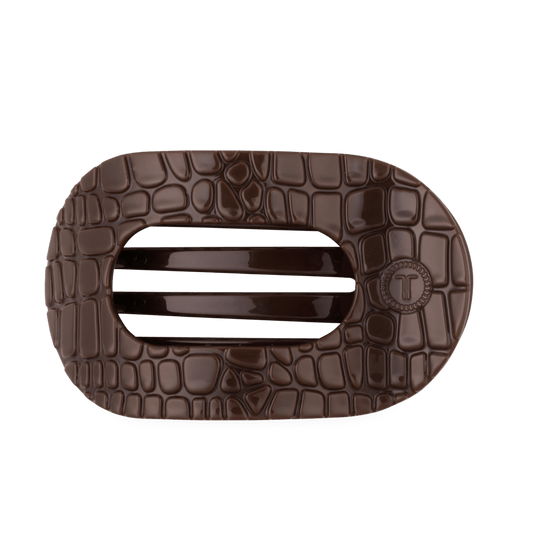 Brown Crocodile Large Flat Round Hair Clip
                in Brown - Large
              