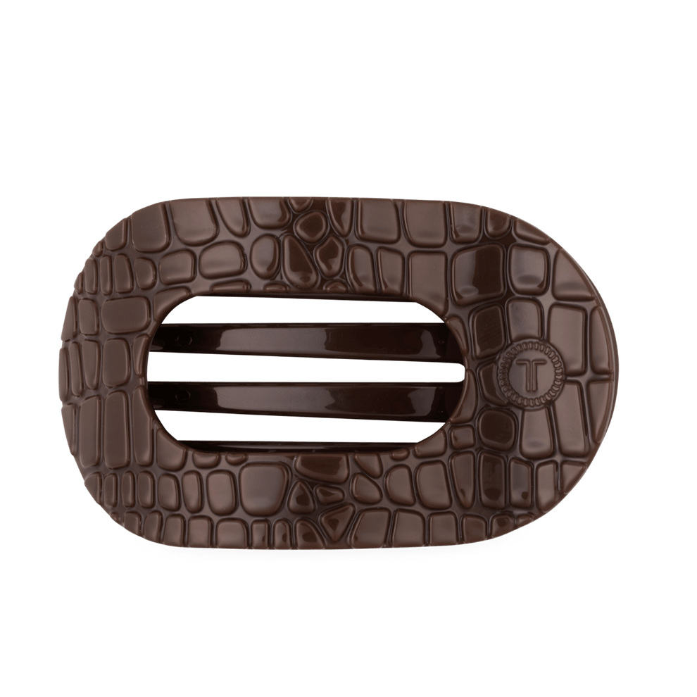 Brown Crocodile Large Flat Round Hair Clip - Hair Clips - TELETIES
