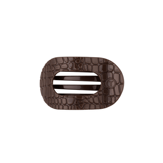 Brown Crocodile Small Flat Round Hair Clip
                in Brown - Small
              