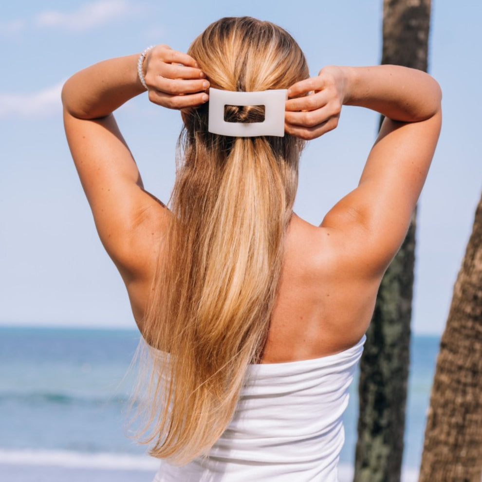 Coconut White Large Flat Rectangle Hair Clip - Hair Clips - TELETIES
