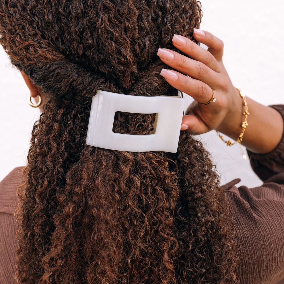 Coconut White Medium Flat Rectangle Hair Clip - Hair Clips - TELETIES
