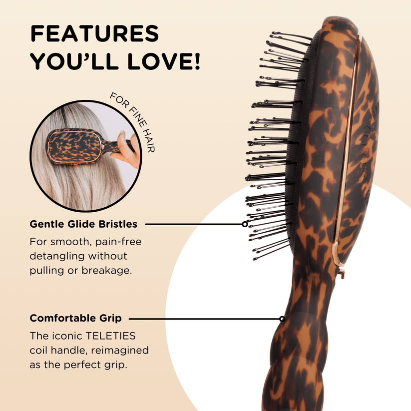 TELETIES - Detangler Hair Brush for Fine Hair – Tortoise in Brown - Full Size - Image 3