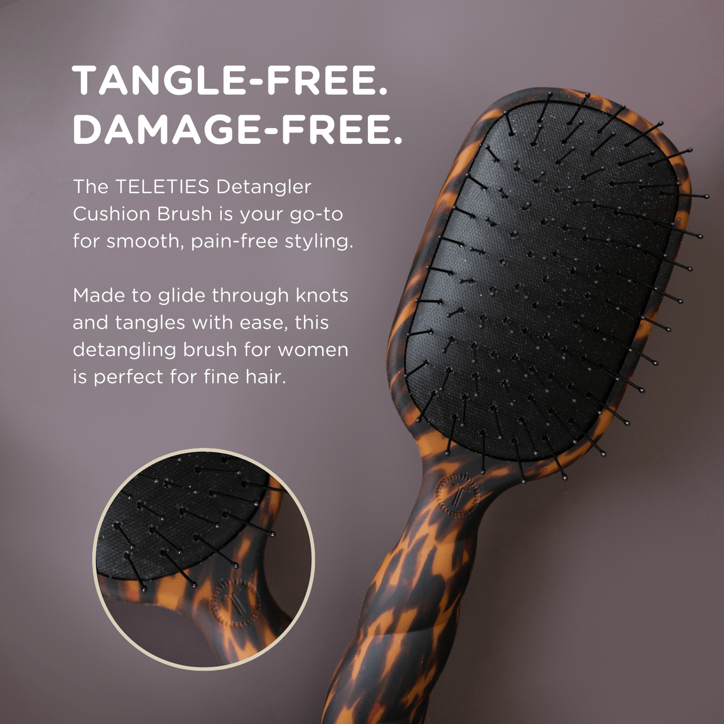 TELETIES - Detangler Hair Brush for Fine Hair – Tortoise in Brown - Full Size
