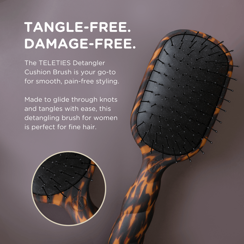 TELETIES - Detangler Hair Brush for Fine Hair – Tortoise in Brown - Full Size - Image 4