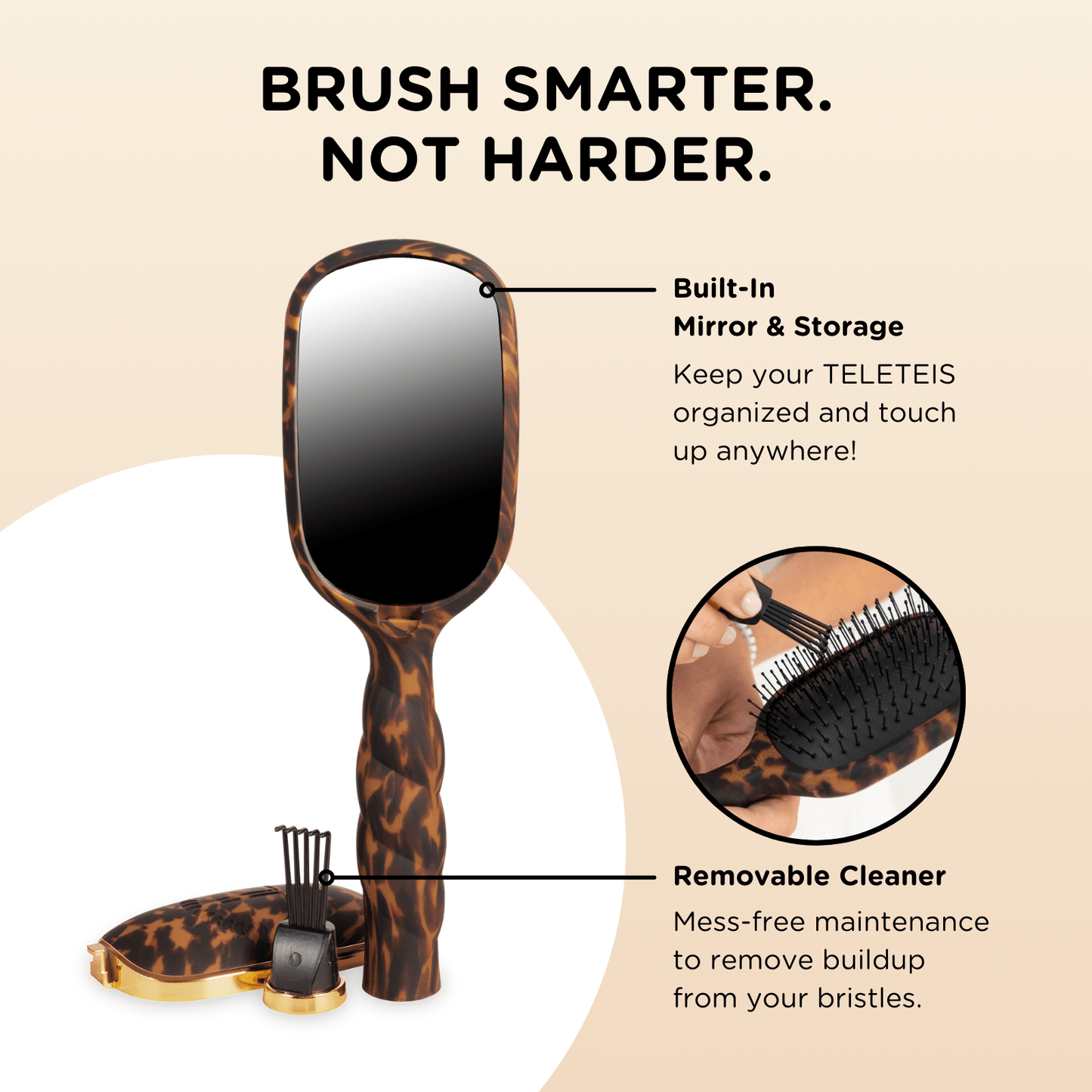 TELETIES - Detangler Hair Brush for Fine Hair – Tortoise in Brown - Full Size