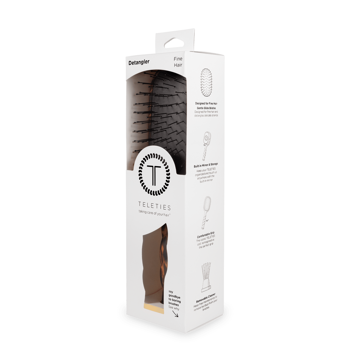 TELETIES - Detangler Hair Brush for Fine Hair – Tortoise in Brown - Full Size