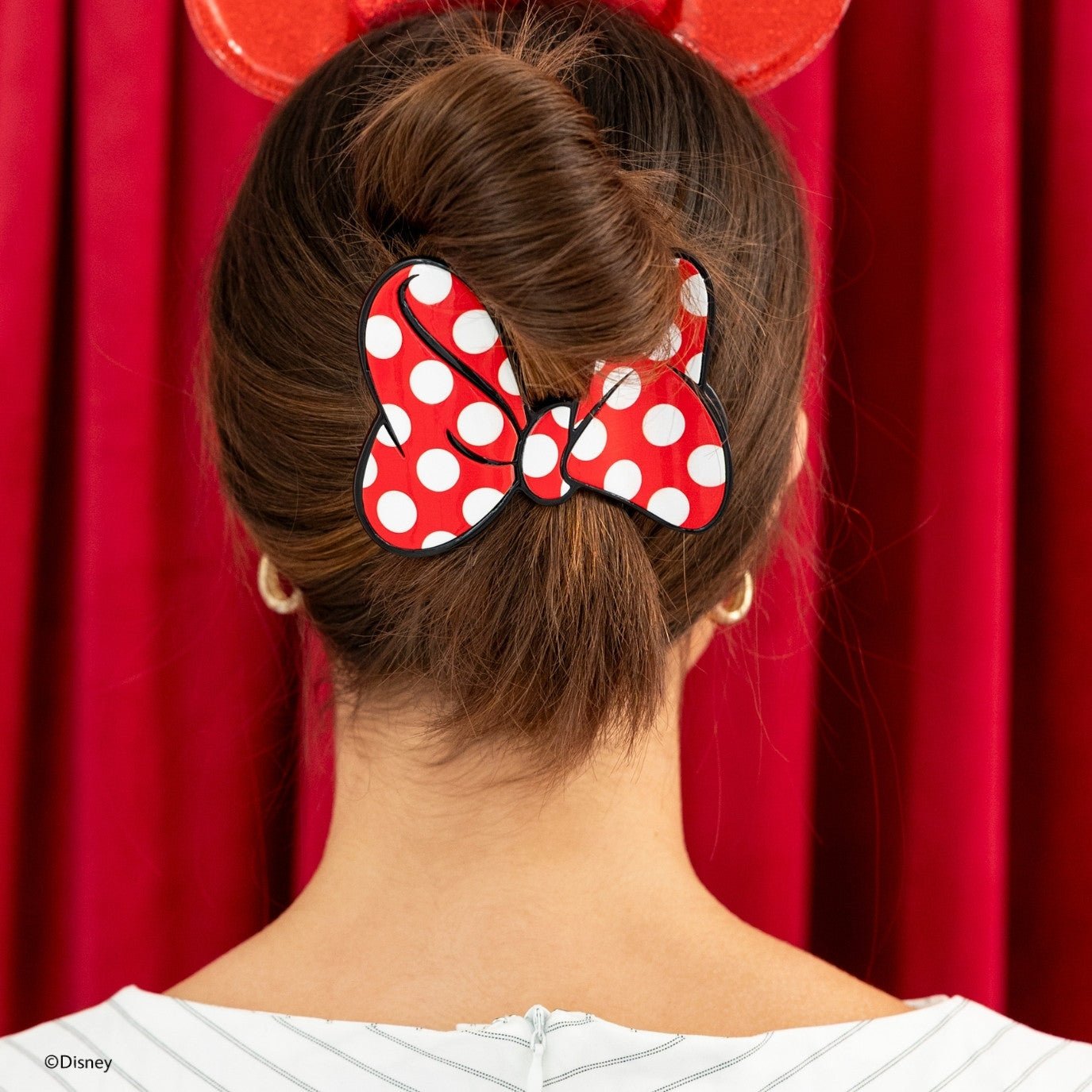 TELETIES - Disney: Minnie's Bow Large Flat Hair Clip in Red Polka Dots Black - Large