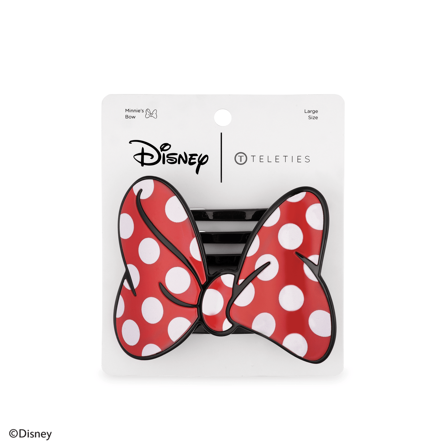 TELETIES - Disney: Minnie's Bow Large Flat Hair Clip in Red Polka Dots Black - Large