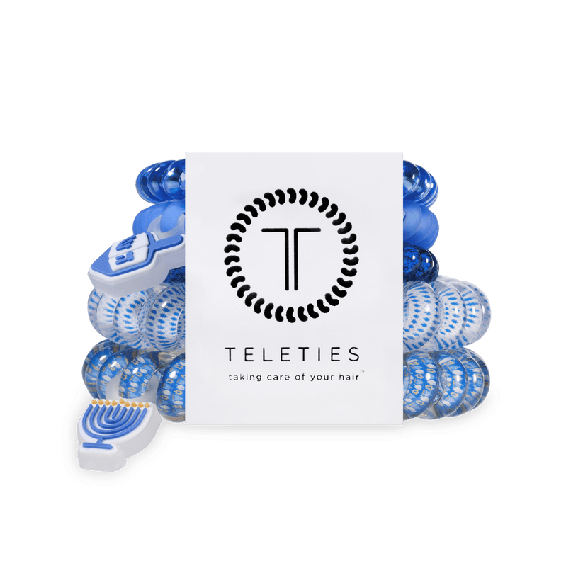 TELETIES - Drop It Like a Dreidel Mix Pack Hair Ties in Blue  White - Mix Pack - Image 1