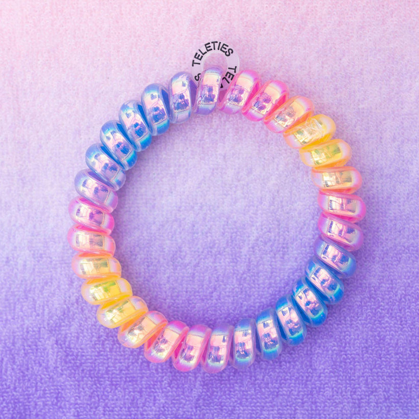 TELETIES - Eat Glitter for Breakfast Large Hair Ties in Blue Pink Purple Yellow Rainbow - Large - Image 5