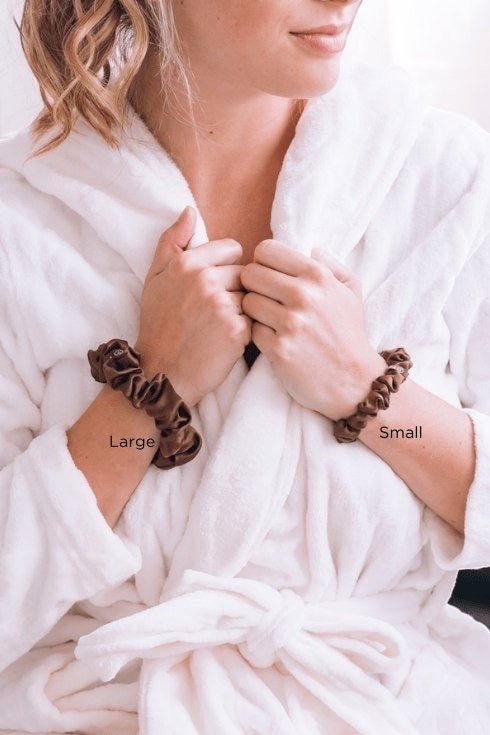 For the Love of Nudes Small Silk Scrunchies in Brown, Orange and