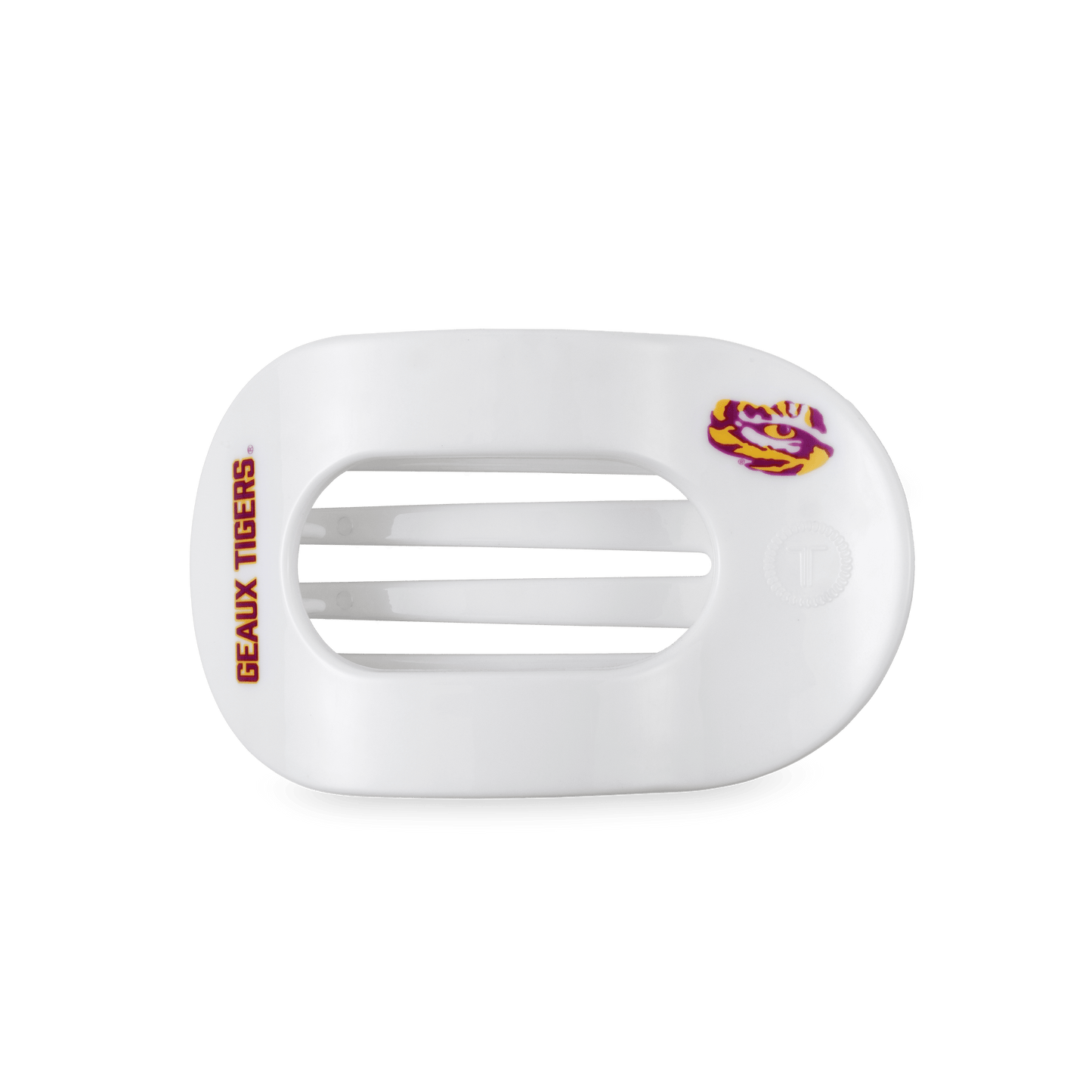TELETIES - Geaux Tigers! Medium Flat Round Hair Clip in White Purple Gold - Medium