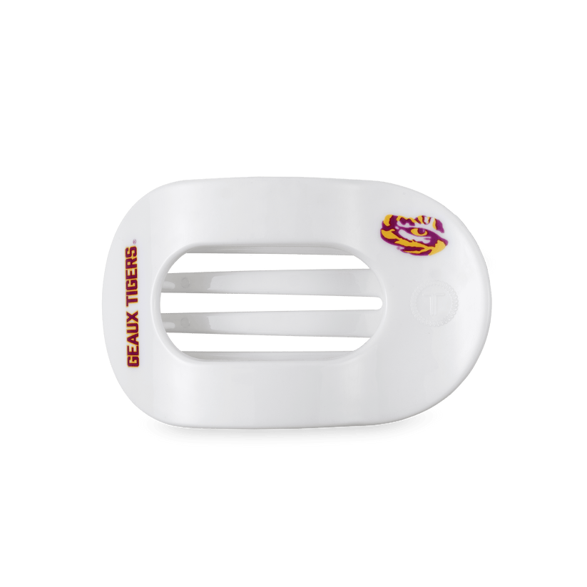 TELETIES - Geaux Tigers! Medium Flat Round Hair Clip in White Purple Gold - Medium - Image 1